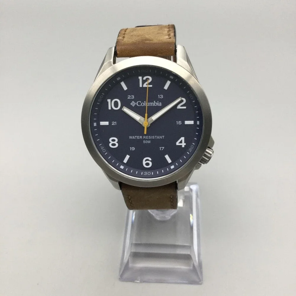Columbia CSS10-002 Mens Watch 42mm Blue Dial Brown Leather Band New Battery - Picture 2 of 15